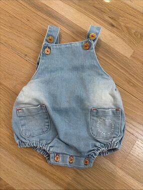 Piupiuchick Light Wash Denim Baby Bubble Overalls